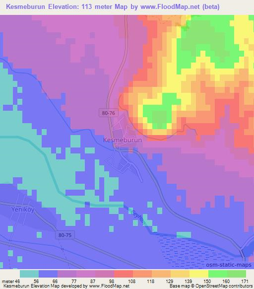 Kesmeburun,Turkey Elevation Map