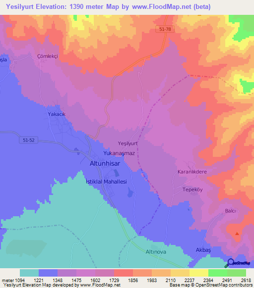 Yesilyurt,Turkey Elevation Map