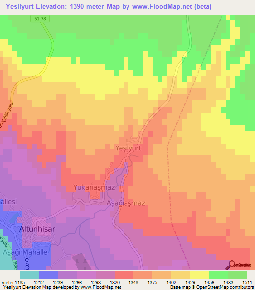 Yesilyurt,Turkey Elevation Map