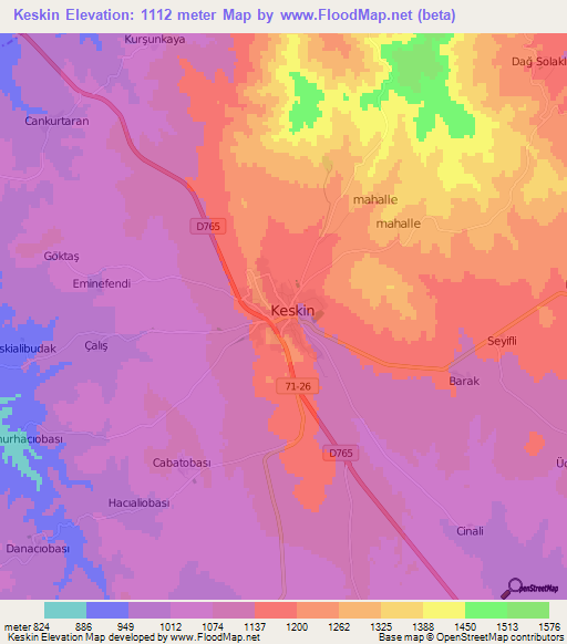 Keskin,Turkey Elevation Map