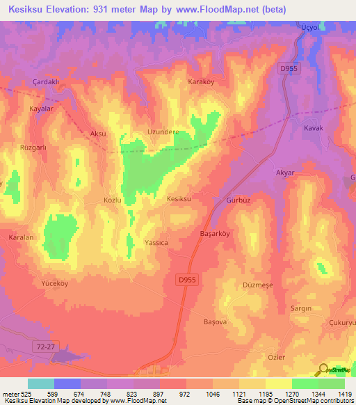 Kesiksu,Turkey Elevation Map