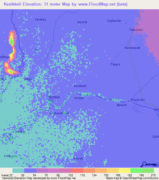 Kesikkeli,Turkey Elevation Map