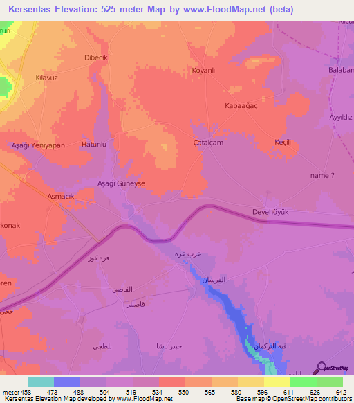 Kersentas,Turkey Elevation Map