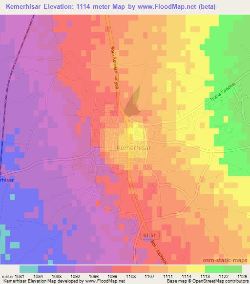 Kemerhisar,Turkey Elevation Map