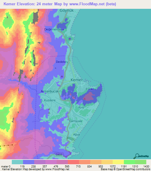 Kemer,Turkey Elevation Map