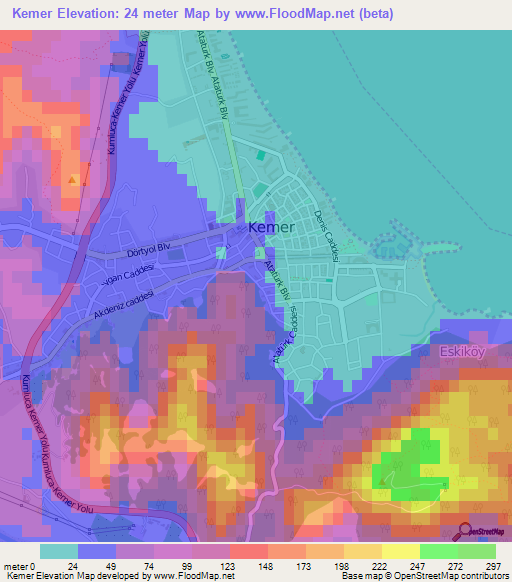 Kemer,Turkey Elevation Map