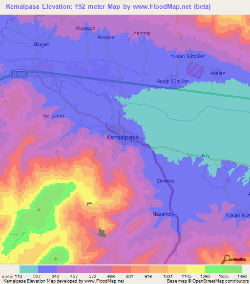 Kemalpasa,Turkey Elevation Map