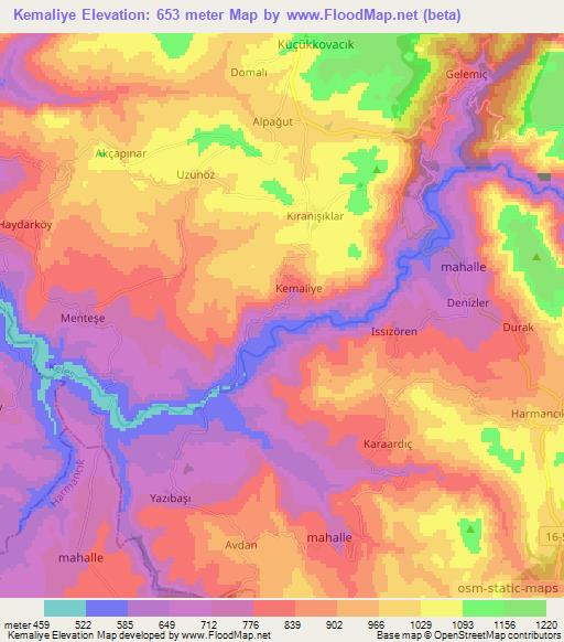 Kemaliye,Turkey Elevation Map