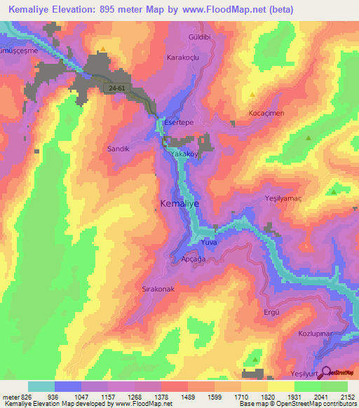 Kemaliye,Turkey Elevation Map