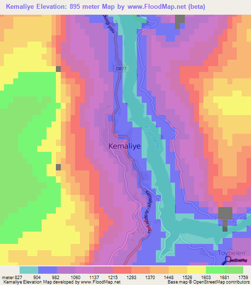 Kemaliye,Turkey Elevation Map