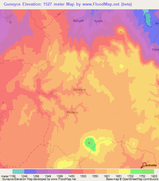 Guneyce,Turkey Elevation Map