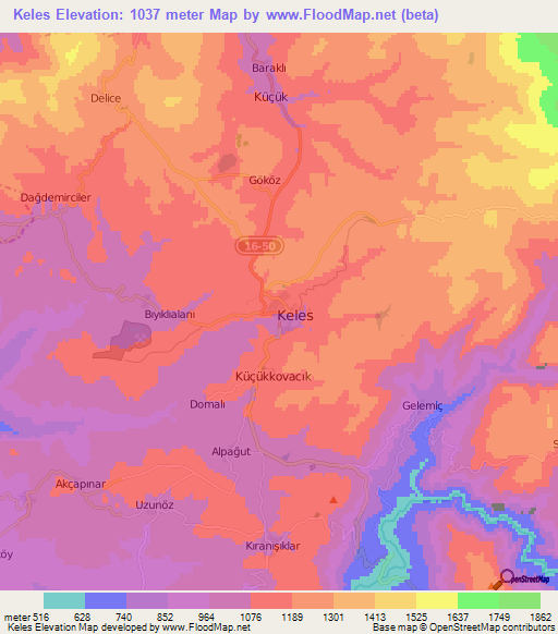 Keles,Turkey Elevation Map