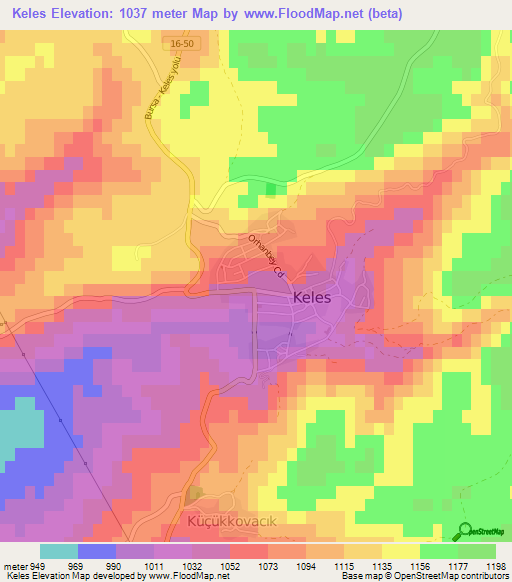 Keles,Turkey Elevation Map