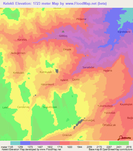 Kelekli,Turkey Elevation Map