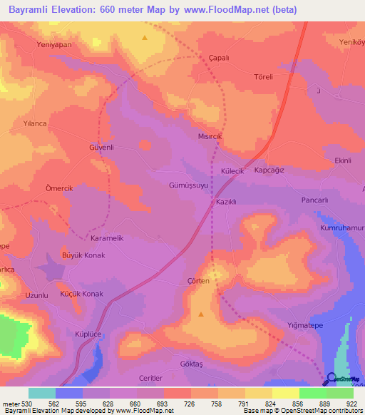 Bayramli,Turkey Elevation Map