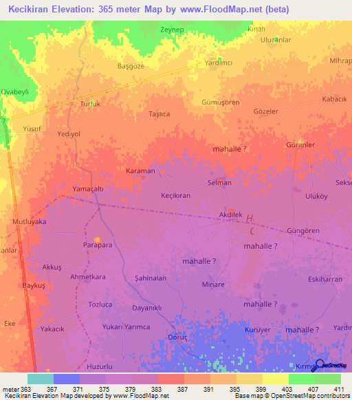 Kecikiran,Turkey Elevation Map