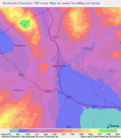 Keciborlu,Turkey Elevation Map