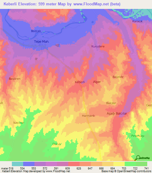 Keberli,Turkey Elevation Map