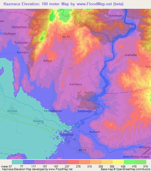 Kazmaca,Turkey Elevation Map