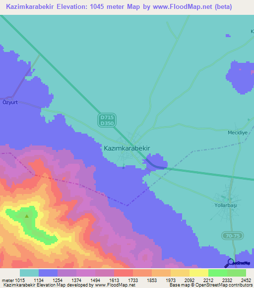 Kazimkarabekir,Turkey Elevation Map