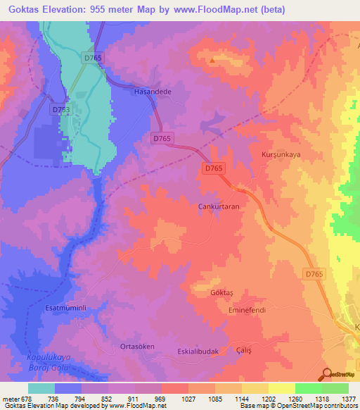 Goktas,Turkey Elevation Map