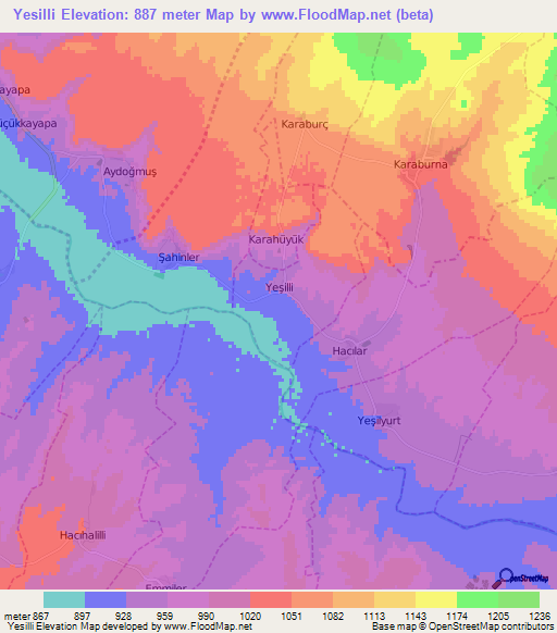 Yesilli,Turkey Elevation Map