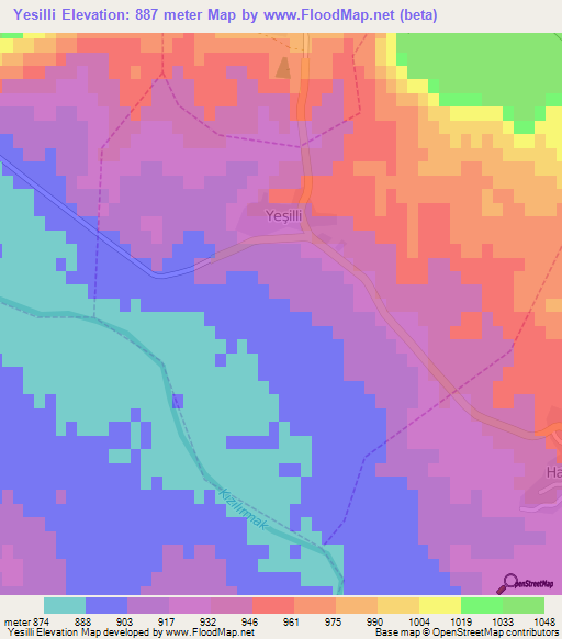 Yesilli,Turkey Elevation Map