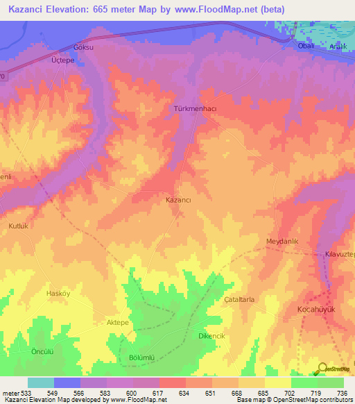 Kazanci,Turkey Elevation Map