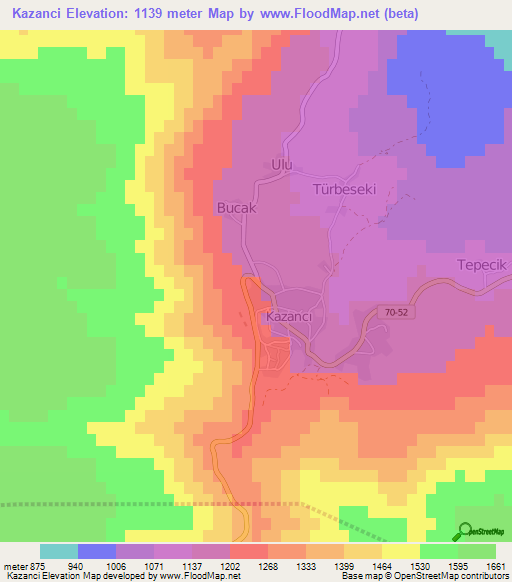 Kazanci,Turkey Elevation Map