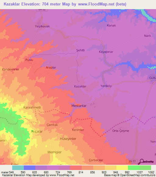 Kazaklar,Turkey Elevation Map