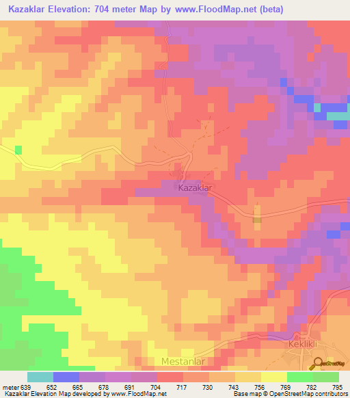 Kazaklar,Turkey Elevation Map