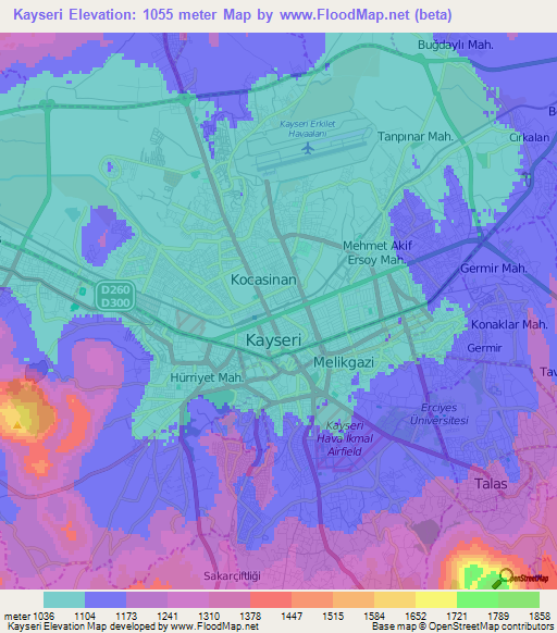 Kayseri,Turkey Elevation Map