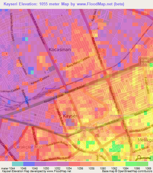 Kayseri,Turkey Elevation Map