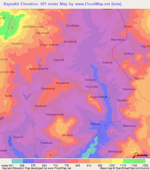 Kaynakli,Turkey Elevation Map