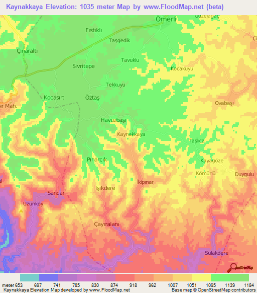 Kaynakkaya,Turkey Elevation Map