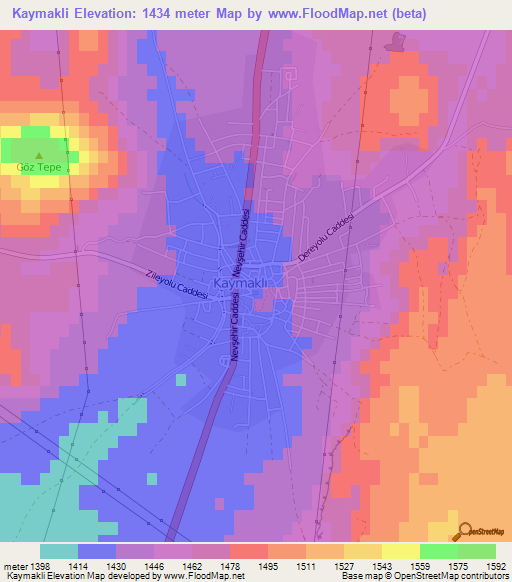 Kaymakli,Turkey Elevation Map