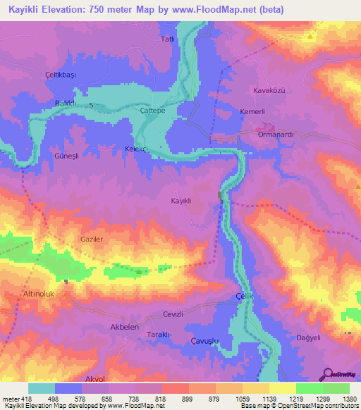 Kayikli,Turkey Elevation Map