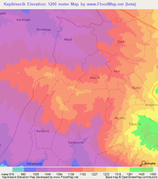 Kayikisecik,Turkey Elevation Map