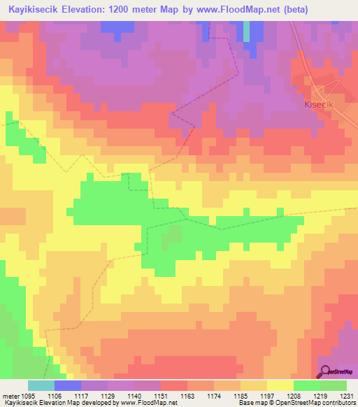 Kayikisecik,Turkey Elevation Map