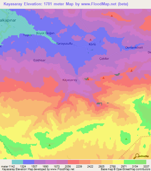 Kayasaray,Turkey Elevation Map