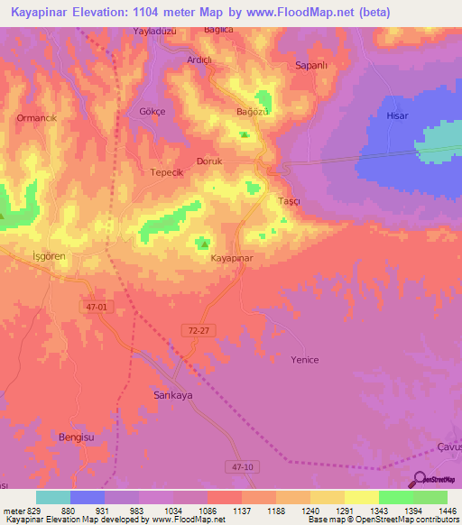 Kayapinar,Turkey Elevation Map