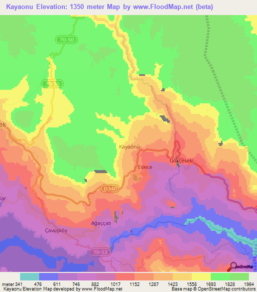 Kayaonu,Turkey Elevation Map