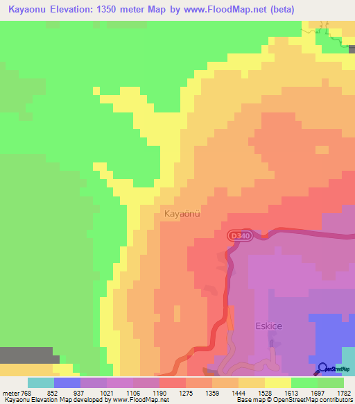 Kayaonu,Turkey Elevation Map