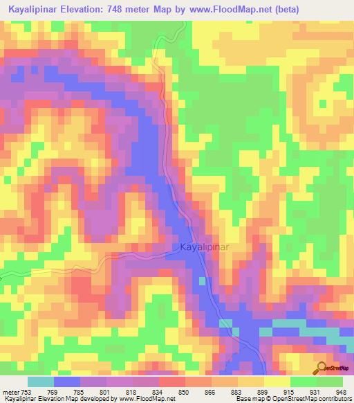 Kayalipinar,Turkey Elevation Map