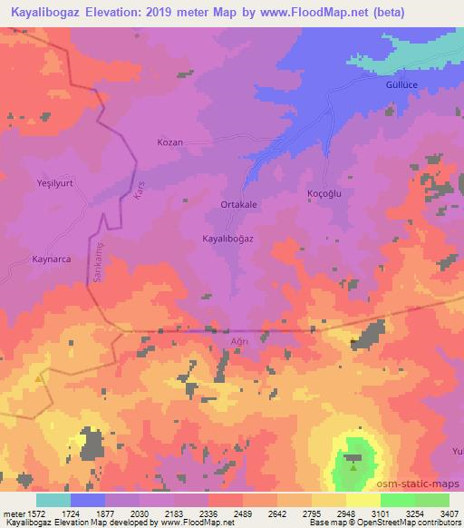 Kayalibogaz,Turkey Elevation Map