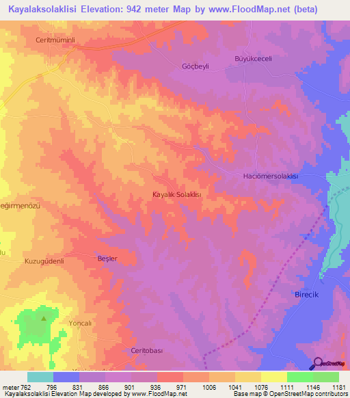 Kayalaksolaklisi,Turkey Elevation Map