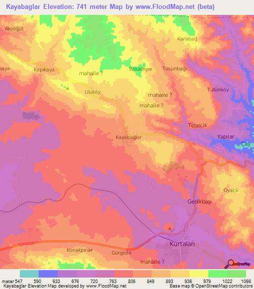 Kayabaglar,Turkey Elevation Map