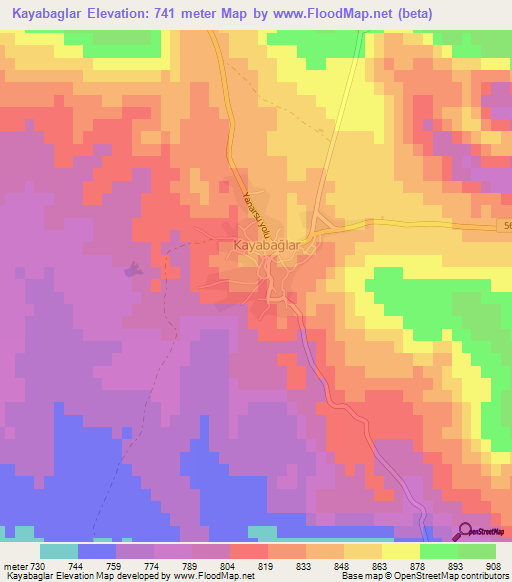 Kayabaglar,Turkey Elevation Map