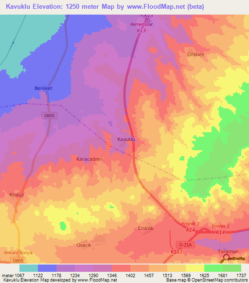 Kavuklu,Turkey Elevation Map