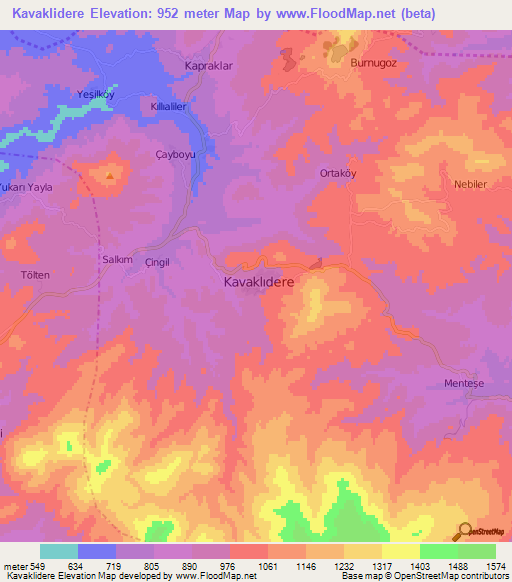 Kavaklidere,Turkey Elevation Map